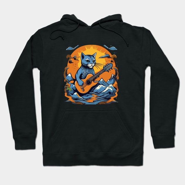 Cat Playing Guitar Hoodie by Prime Quality Designs